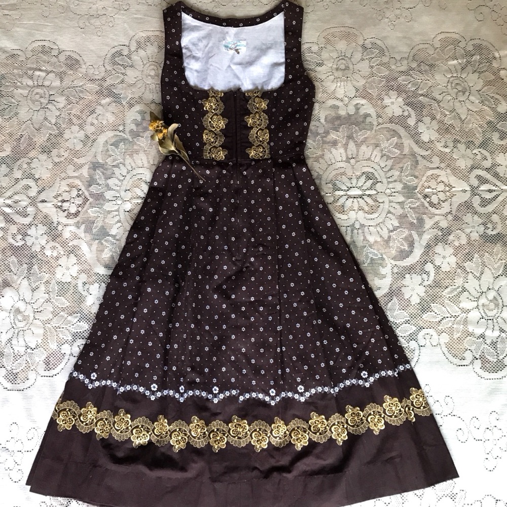 Elegant Brown and Gold Embroidered Dirndle- Oktoberfest